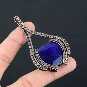 Созданный в лаборатории синий сапфировый драгоценный камень Чистая медная проволока, обернутая вручную подвеска, ювелирные изделия для нее 2.95 синий