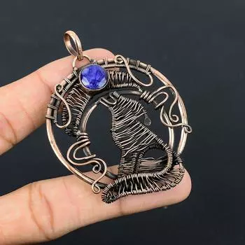 Созданный в лаборатории синий сапфировый драгоценный камень Чистая медная проволока, обернутая ювелирными изделиями ручной работы 2.95 Inches синий