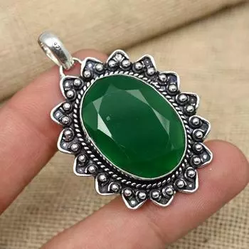 Созданный в лаборатории ювелирный изумрудный драгоценный камень, подвеска из стерлингового серебра 925 пробы, подарок ручной работы для нее 2.04 Inches зелёный