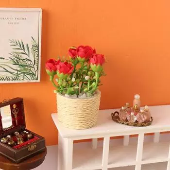 Создать Vitality Яркий Цвет Популярный 1:6 искусственных роз, устойчивых к выцветанию, модель комнатного растения, игрушечный домик для кукольного домика, цветок красный