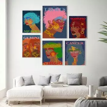 Созвездие абстрактное лицо девушки стены книги по искусству холст печать плакатов Астрология Бохо знак зодиака астрология живопись украшения фотографии 21cm30cm NoFrame