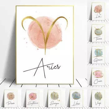 Созвездие детская настенная живопись плакат с принтом знака зодиака и звезды минималистичная картина на холсте для детей Спальня украшение дома картина 21x30cm No Frame