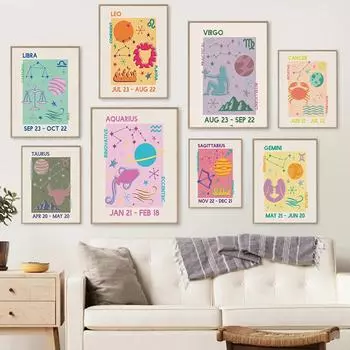 Созвездие детская стены книги по искусству холст печать плакатов Астрология Бохо Рак Зодиак Астрология живопись вода звезда украшение изображение 21cm30cm NoFrame
