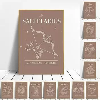 Созвездие детская стены книги по искусству холст печать плакатов Астрология Бохо Рак Зодиак Астрология живопись эстетическое украшение изображение 21x30cm No Framed