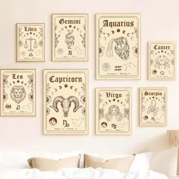 Созвездие Девы Лев Весы символ астрономии скандинавское настенное искусство холст картины постеры и принты фотографии для декора гостиной 21*30cm