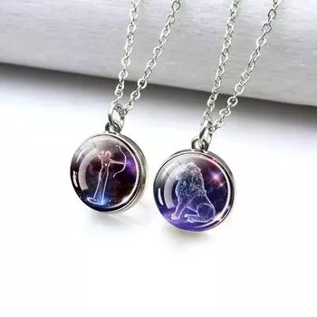 Созвездие подарок 20 мм стеклянный шар знак зодиака ожерелье Лев зодиак ювелирные изделия серебро для женщин