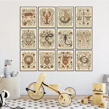 Созвездие Рака Дева Лев настенная живопись на холсте ретро постеры и принты астрология украшение гостиной 21cm30cm NoFrame