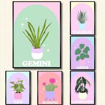 Созвездия Астрология миф печать на холсте живопись знак зодиака ботаническая цитата настенные художественные постеры фотографии для детской комнаты 21cm30cm NoFrame