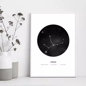 Созвездия, настенная живопись на холсте, знак зодиака, астрология, черно-белые постеры, принты, скандинавская детская комната, домашний декор 21X30cm No Frame