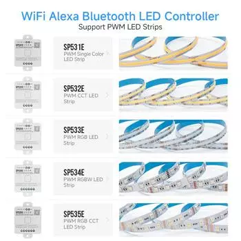 SP531E-SP535E LED контроллер Wifi Alexa Google Home BT 5CH PWM Music 5050 FCOB DIM CCT RGB RGBW RGBCCT светодиодная лента DC5V-24V