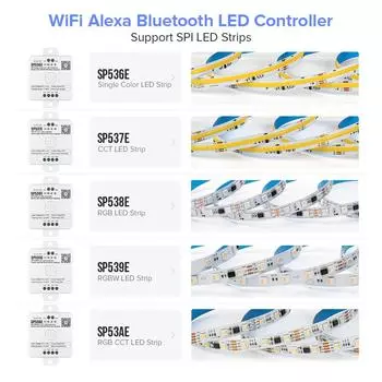 SP536E-SP53CE Контроллер светодиодов пикселей Wifi Alexa Google Home BT SPI FCOB WS2812B WS2811 RGB SK6812 WS2814 RGBW Световая лента 5 В-24 В