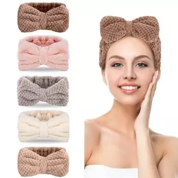 Спа-повязки на голову Повязка на голову с галстуком-бабочкой из микрофибры Повязка на голову для макияжа Повязка на голову Повязка на голову Повязка для мытья лица Повязка на голову для мытья лица Повязка на голову для полотенец Для женщин One Size бежевы