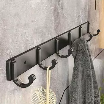 Черный крючок из космического алюминия, крючок для полотенец в ванной, крючок для двери в гостиную, толстый настенный крючок, вешалка для полотенец Large [6 Hooks]