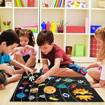 Space Felt Board Toys Early Education DIY Material Home Children Wall Games Decorations Trainin K1B5 black-one size