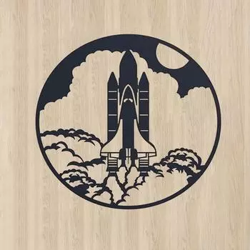 Space Rocket Metal Wall Art Round Rocket Silhouette Sculpture New Iron Art for Living Room/Home Decoration and Modern Wall Decor чёрный