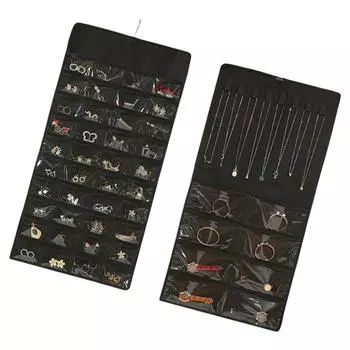 Space Saving Designs Double Sided Jewelry Hanging Organizers Wall Mounted Clear Pockets for Earrings and Necklaces чёрный
