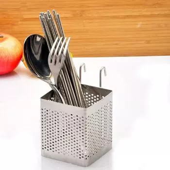 Space Saving Stainless Steel Chopsticks Rack Hanging Tableware Drainer Cutlery Drying Basket Spoon Single Grid