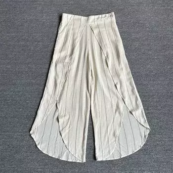 Spain Retro High Waist Blended Cool Loose Culotte Stripes Elegant Culottes L