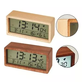 Спальни рядом с деревянными цифровыми будильниками на батарейках коричневый