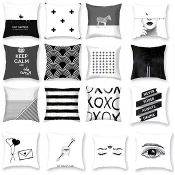 Спальня Гостиная Диван Чехлы Наволочки Модный Декор Черный Серый Губы Глаз Принт 40x40cm