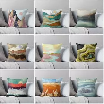 Спальня, гостиная, диван-кровать, украшение, абстрактный пейзажный узор, домашняя наволочка, подушка 40x40cm