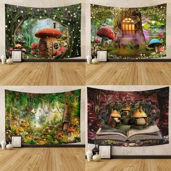 Спальня Гостиная Гобелен Фэнтези Лес Грибная Хижина Узор Модный Домашний Декор Гобелен 100x75cm