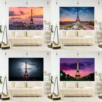 Спальня Гостиная Гобелен Париж Эйфелева башня Узор Подвесная Ткань Домашнее Настенное Украшение Гобелен 100x75cm