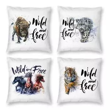 Спальня, гостиная, украшение, наволочка, тигр, лев, волк, акварельная живопись, наволочка 40x40cm
