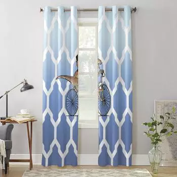 Спальня Кухня Шторы Марокканская Текстура Динозавр Синий Градиент Оконные Шторы Шторы для Гостиной Декоративные Элементы 135W x 60H(cm) x1