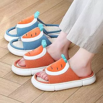 Спальня Милый Мультфильм Морковь Женские Конопляные Тапочки Весна Лето Дышащие Женские Льняные Шлепанцы Пол Пары Обувь 36 жёлтый