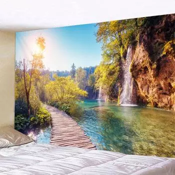 Спальня Закат Птица Гобелен Красивый Пейзаж Закат Океанские Волны Озеро Настенный Ткань Фон Потолок Домашний Декор 100X75CM