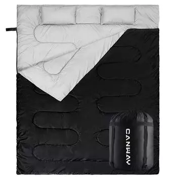 Спальный мешок CANWAY для 2 человек Водонепроницаемый спальный конверт может быть соединен и включает в себя 2 подушки и место для хранения Черный Люди, Сумка, Тип, Кемпинг,