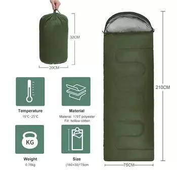Спальный мешок для кемпинга, легкий, 4-сезонный, теплый, походный, зимний, хлопковый спальный мешок чёрный