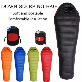 Спальный мешок для кемпинга, очень теплый белый гусиный пух, спальный мешок для взрослых в стиле мумии, 4 вида толщины для осенне-зимних путешествий на открытом воздухе
