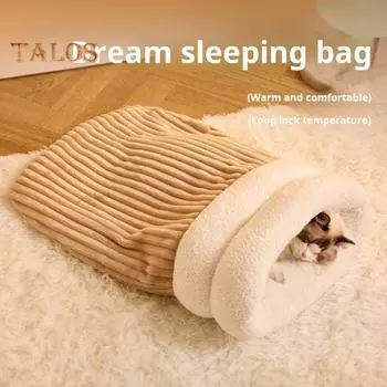 Спальный мешок для кошек, обертывание на 360 градусов, самогреющаяся кровать-пещера для кошек, мягкий плюшевый зимний мешок для кошек, сумка-мешок для кошек, живущих в помещении, весом до 8 кг хаки