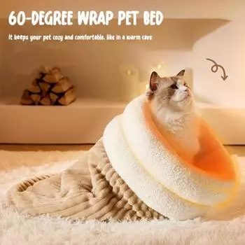 Спальный мешок для кошек, обертывание на 360 градусов, самогреющаяся кровать-пещера для кошек, мягкая плюшевая зимняя хаки