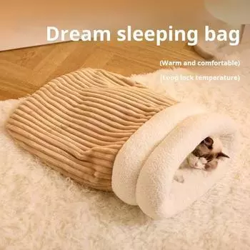Спальный мешок для кошек, обертывание на 360 градусов, самогреющаяся кровать-пещера для кошек, мягкая плюшевая зимняя хаки