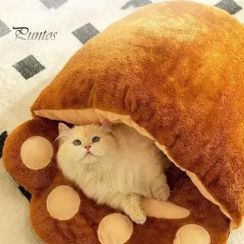 Спальный мешок для кошек, пушистый, самонагревающийся, лежак-пещера для кошек, зимний плюшевый мешок для домашних животных, согревающий на 360 градусов, укромное место для домашних животных, лежак для котят и щенков весом до 2 кг коричневый