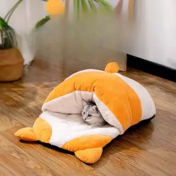 Спальный мешок для кошек, теплая зимняя полузакрытая кровать для кошек, спальный коврик для домашних животных, кровать и будка для кошек, подходящая для всех сезонов 65*53*12