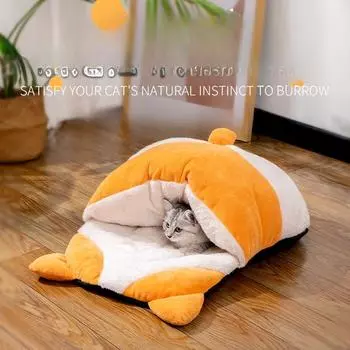 Спальный мешок для кошек, теплый зимой, полузакрытая кровать для кошек, спальный коврик, будка для кошек, будка для кошек, всесезонная универсальная будка для домашних животных 65*53*12cm