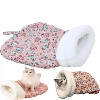 Спальный мешок для кошек, зимний спальный мешок для кошек, обертывание на 360°, удобная флисовая теплая кровать для кошек, плюшевая мягкая кровать для собак синий