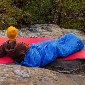 Спальный мешок из хлопка с компрессионным мешком, дышащий, водонепроницаемый, портативный, на 3 сезона, для кемпинга на открытом воздухе, для пешего туризма, для зимы и холодной погоды для взрослых синий