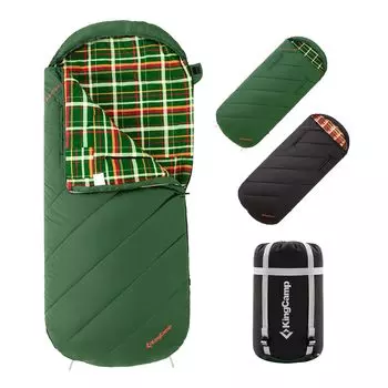 Спальный мешок KingCamp, широкий конвертного типа, фланелевая ткань, спальный мешок для взрослых, большой размер, ширина 100 см, дышащий, теплый, компактный, всесезонный,