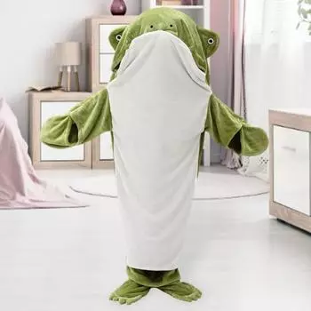 Спальный мешок, мультяшная жареная лягушка, контрастный цвет, утолщенная фланель, свободное, пригодное для носки, с капюшоном, супермягкое, полная защита, теплое одеяло для путешествий. M зелёный