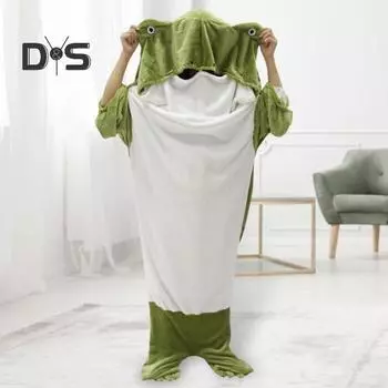 Спальный мешок, мультяшная жареная лягушка, контрастный цвет, утолщенная фланель, свободное, пригодное для носки, с капюшоном, супермягкое, полная защита, теплое одеяло для путешествий. L зелёный