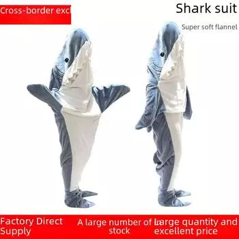 Спальный мешок с капюшоном Shark для взрослых - фланелевая пижама и халат M (150CM) синий