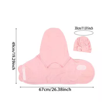 Спальный мешок с ушками шелкопряда в форме сердца + бант, индейская шапочка, пеленка для новорожденного, полотенце для родильного зала, спальный мешок с ушками шелкопряда, индейская шапочка с бантом One Size