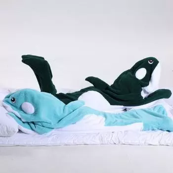 Спальный мешок в форме кита, мягкий фланелевый спальный мешок для семейных выходов, ночевок у друзей, взрослых, детей, косплей, комбинезон с капюшоном для кемпинга