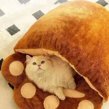 Спальный мешок Yousheng для кошек, пушистый, самонагревающийся, лежак в виде пещеры для кошек, зимний плюшевый мешок для домашних животных, согревающий на 360 градусов, укромное место для домашних животных, лежак для котят и щенков весом до 2 кг коричневы