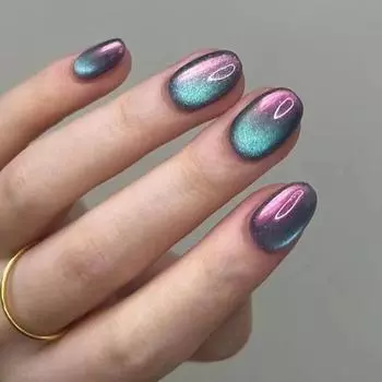 Sparkle Press on Nails Squoval Накладные ногти «кошачий глаз» для женщин, короткие квадратные акриловые накладные ногти с клеем для ногтей, 12 размеров — 24 шт.